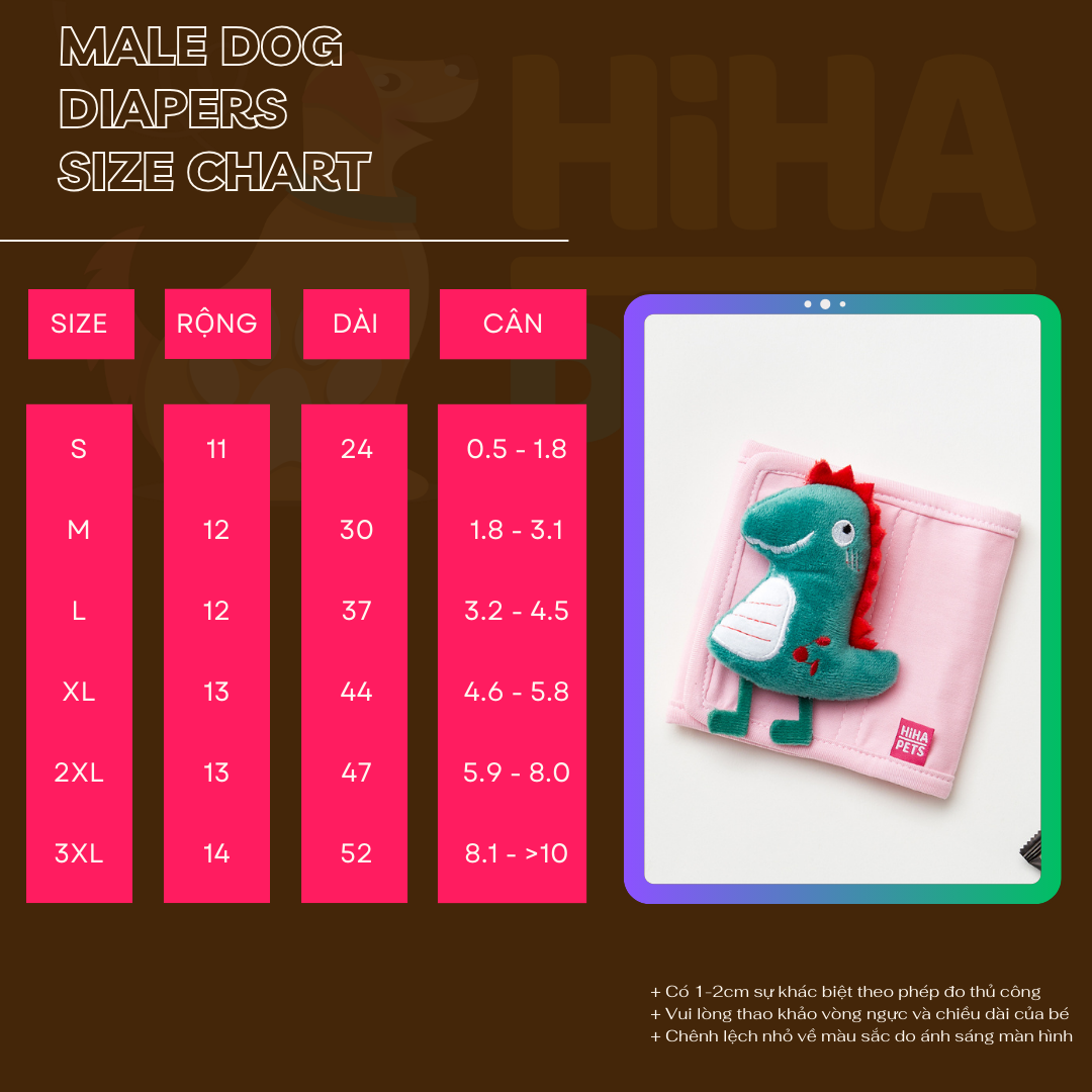 Bĩm Tã Vải Khủng Long Cho Cún Đực Hiha Pets 6 8 2