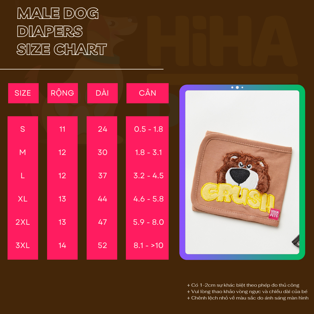 Bĩm Tã Vải Gấu Crush Cho Cún Đực Hiha Pets 3 9 2