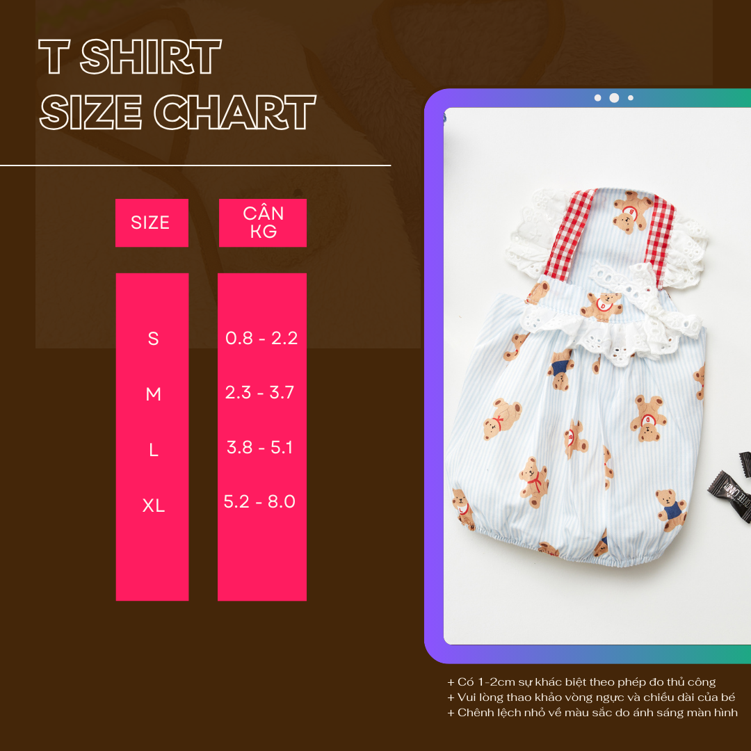 Váy Hai Dây Và Nón Gấu Hiha Pets 3 SIZE CHART